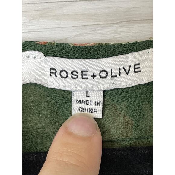 Rose + Olive Blouse Womens Large Green Paisley V-Neck Long Sleeve Lined‎ Boho - Picture 6 of 9